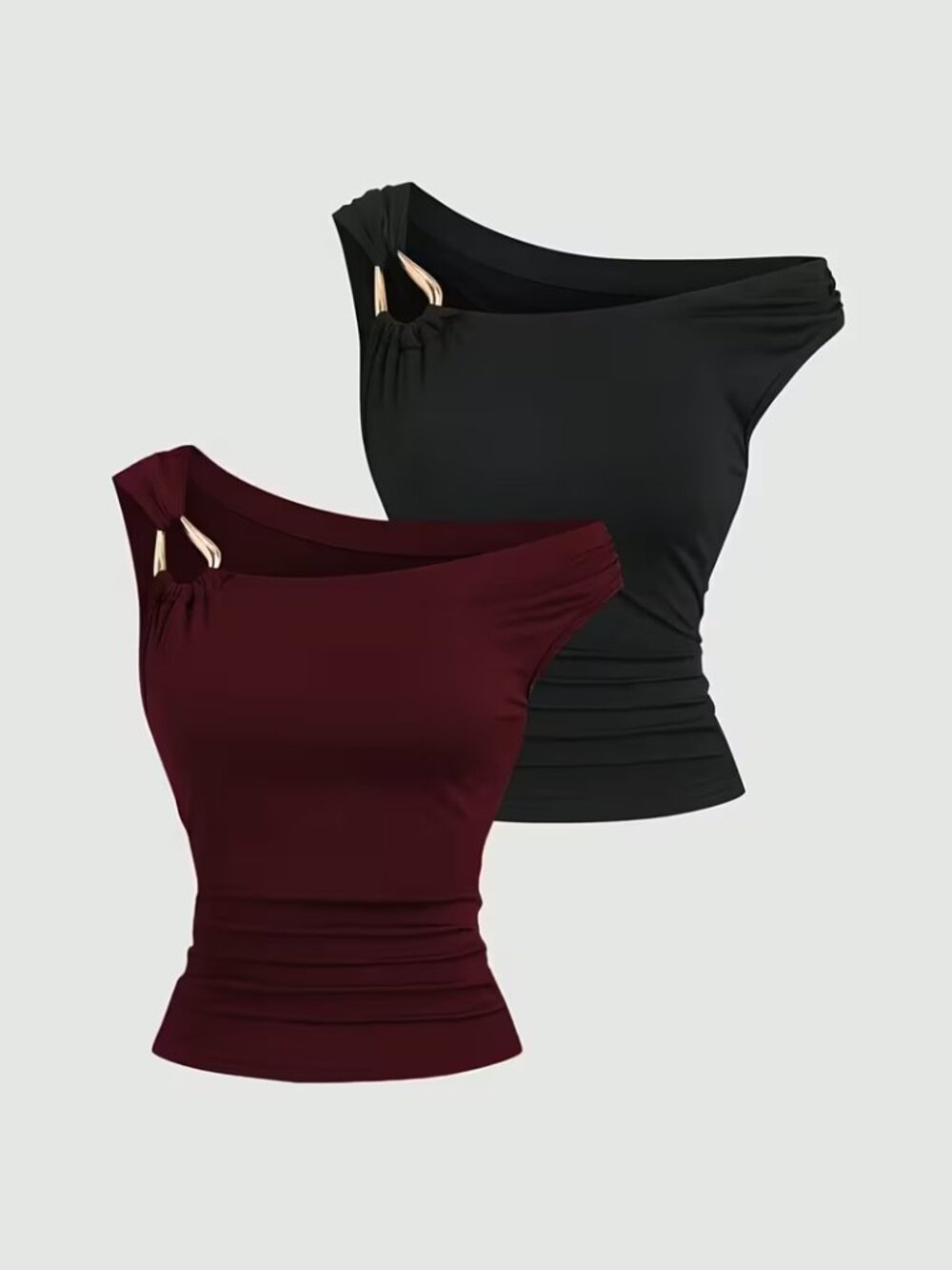 Two-Piece Set Women's Fashion Asymmetrical Neckline Camisole Tank Top, Summer